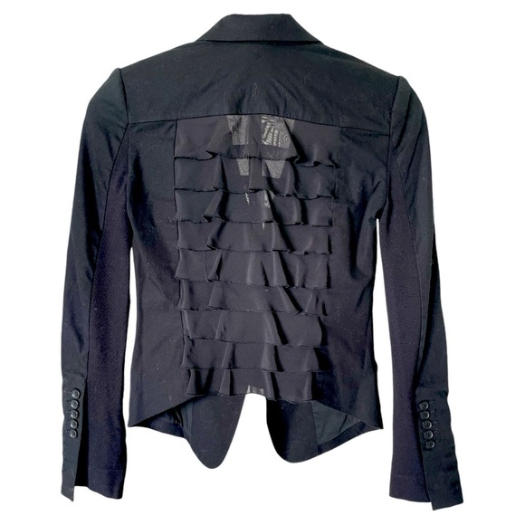 BCBG MaxAzria  Sheer Ruffle Back Cropped Blazer Size XS - Picture 3 of 10